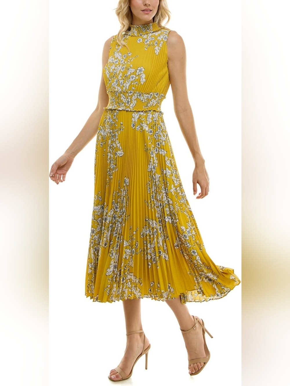 Nanette Lepore Golden Cypress Floral Smocked Pleated Midi Dress Size 10